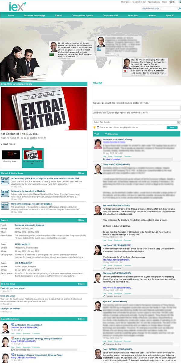 Inernational Enterprise Singapore's intranet homepage International Enterprise Singapore's Homepage
