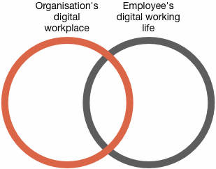 Digital workplace venn diagram - organization plus employee
