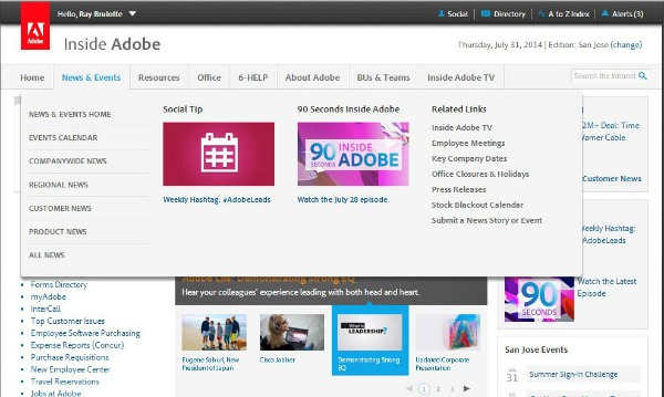 Intranet megamenu example - Adobe