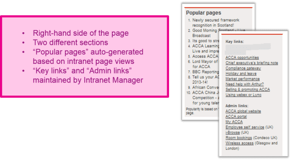 ACCA intranet homepage quick links analysis