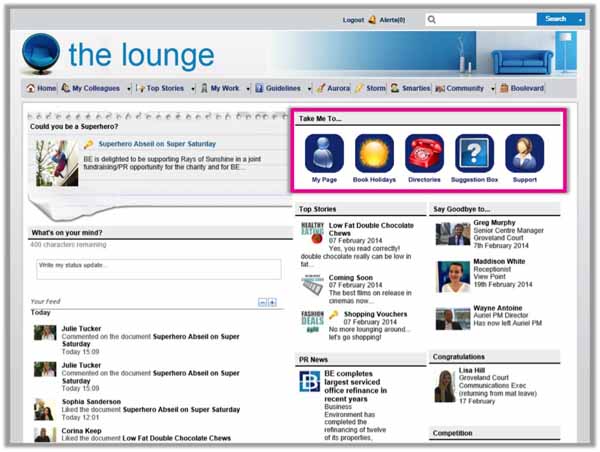 Business Environment intranet homepage icons screenshot