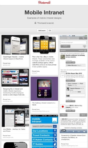 DWG Pinterest mobile intranet screenshots