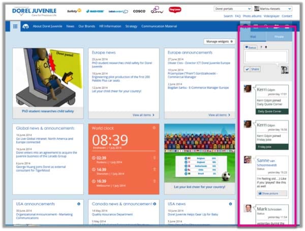 Dorel Juvenile intranet homepage social screenshot