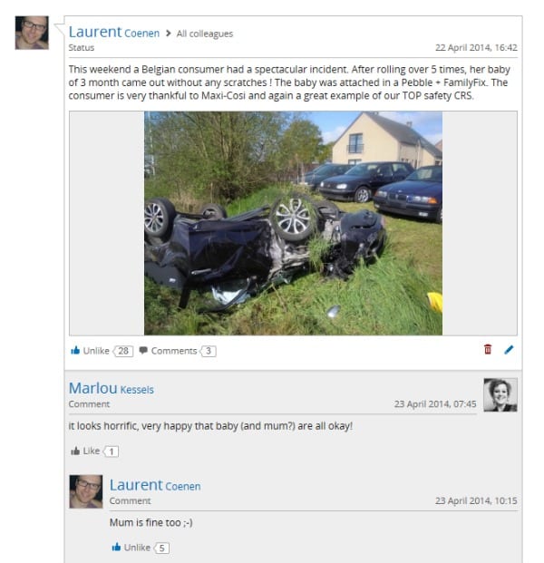 Dorel customer story 1 - social intranet screenshot with picture
