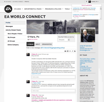 Screenshot of EA World Connect page