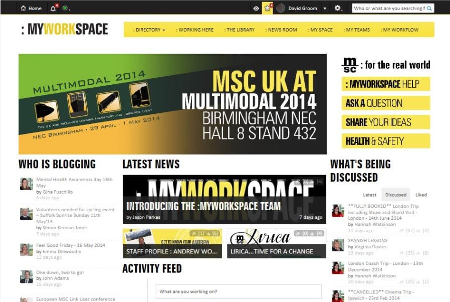 MSC homepage screenshot - My Beautiful Intranet 2014