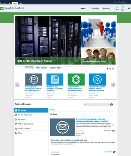 Image of ElevatePoint news page in SharePoint
