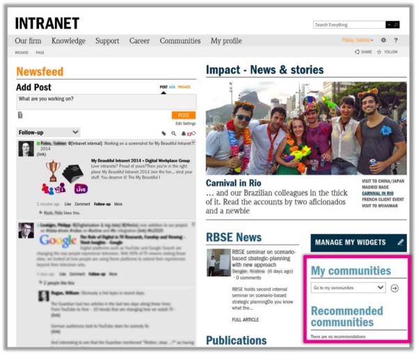Roland Berger intranet homepage social screenshot