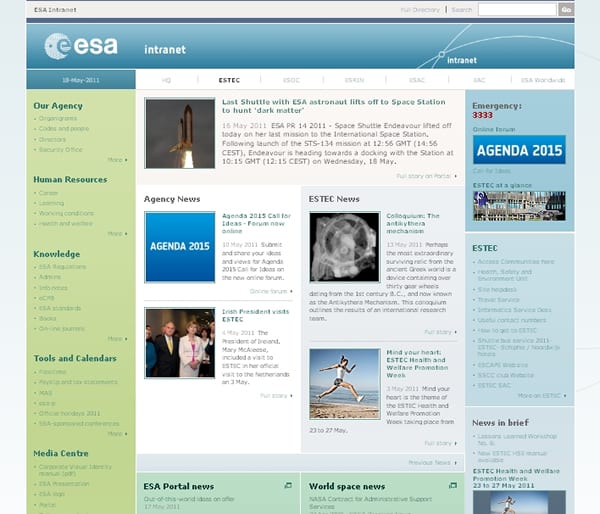 ESA intranet home page