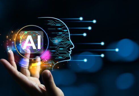 AI generative concept with programmer hand holding virtual command interface of machine learning to analyse data image generate and service chat bot in cyber system